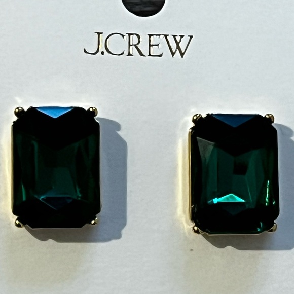 J Crew Women's Crystal Stud Earrings Party Holiday Green - Picture 2 of 3
